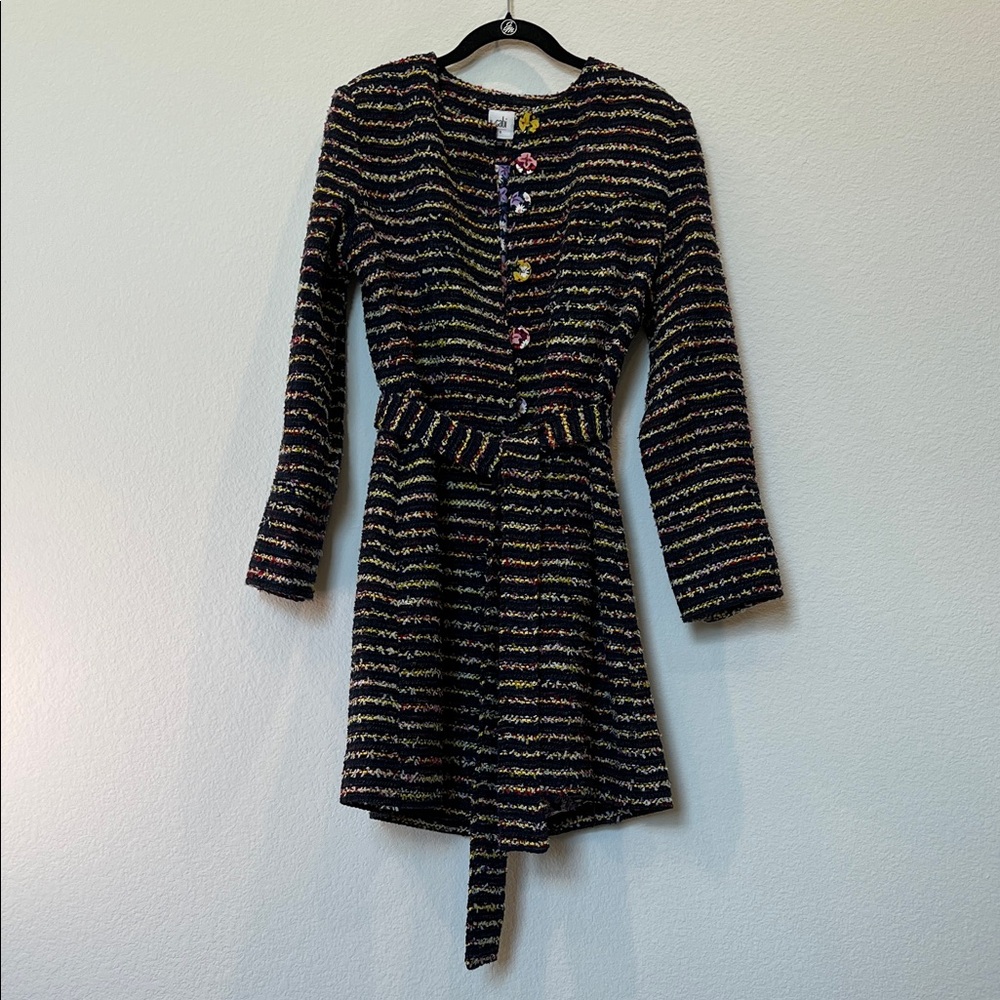 CAbi Tweed Headline Topper Coat Button Ip Tie Waste Size 6